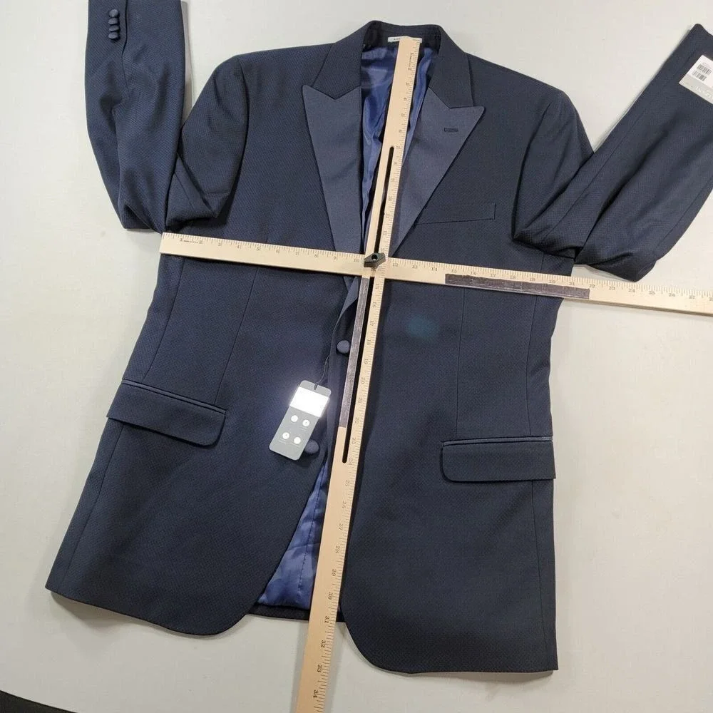 Alfani Slim-Fit Navy Tuxedo Suit Jacket Mens 42L Blue Diamond Grid‎ Pattern $360